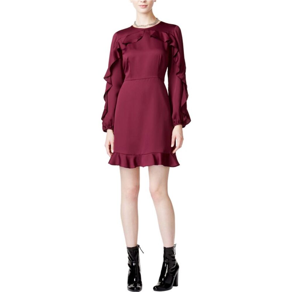 maison Jules Womens Ruffle Fit & Flare Dress, Red, 14, DM